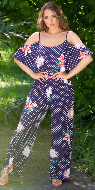 Treny Off-Shoulder Jumpsuit with Print Navy